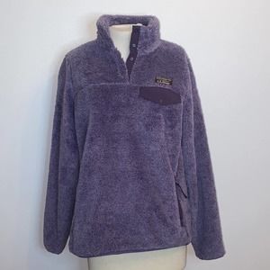 L.L.Bean Medium Muted Purple Hi-Pile Fleece Jacket Zip Pockets 1/2 snap button